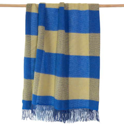 Plaid en laine et cachemire - Carreaux bleu & Jaune