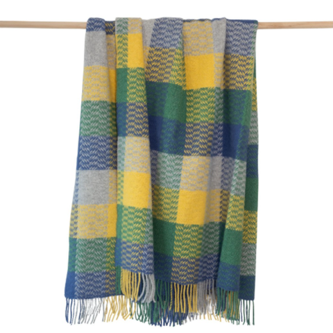 Plaid en laine et cachemire - Carreaux bleu, jaune & vert