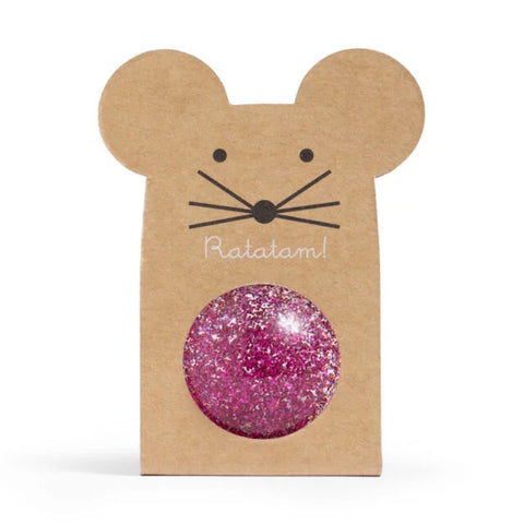 Balle rebondissante souris à paillettes rose 43mm
