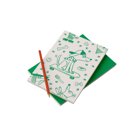 Carnet A5 Woof - Beige & Vert pomme