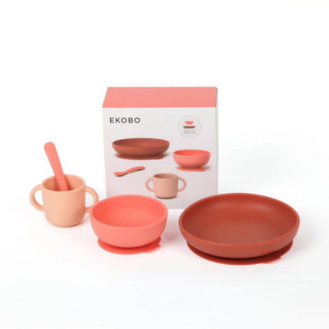 Coffret Repas Bébé en Silicone Premium -  Coral