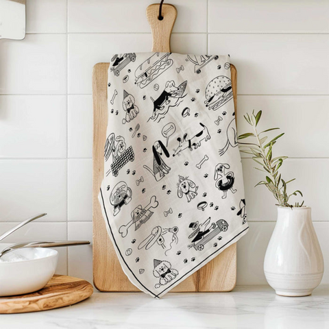 Torchon coton Woof - Noir et Blanc