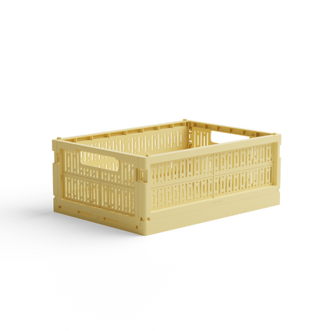 Caisse de rangement pliable et empilable en plastique recyclé - taille medium- lemon cream - verte - Made