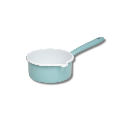 Casserole verseur 0,75 l en émail bleu / vert  clair