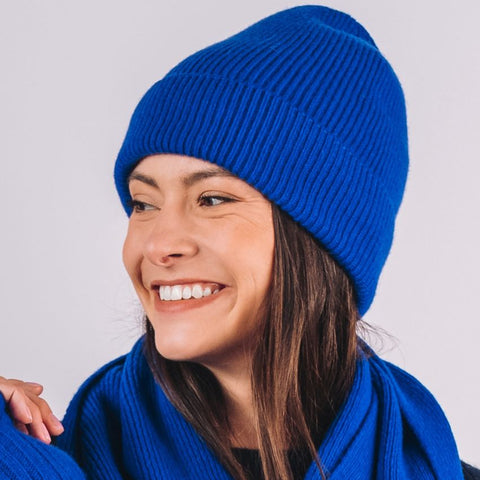 Bonnet en laine mérinos & cachemire - Bleu électrique