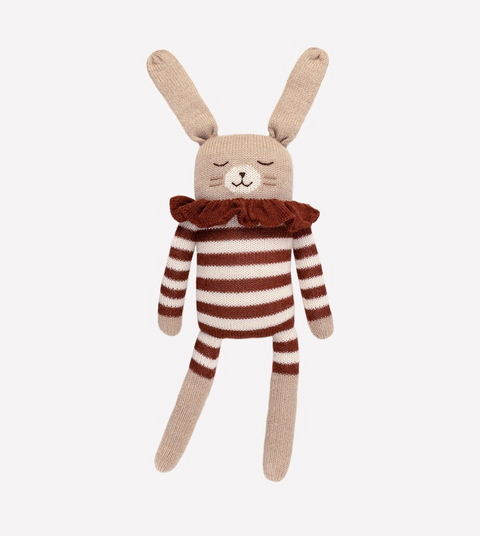Grand doudou lapin - combishort rayé sienne