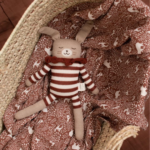 Grand doudou lapin - combishort rayé sienne