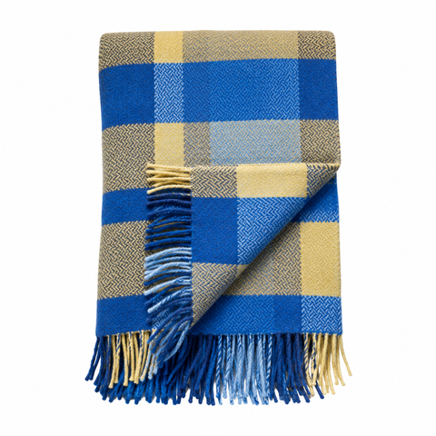 Plaid en laine et cachemire - Carreaux bleu & Jaune