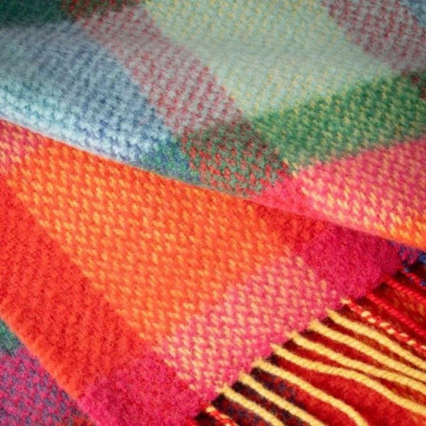 Plaid en laine et cachemire - Carreaux orange, rose & vert
