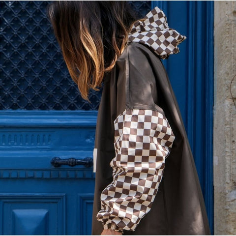 Poncho de pluie court - Damiers Kaki