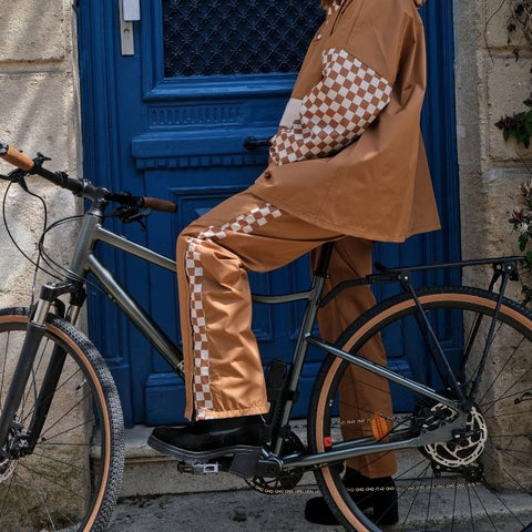 Poncho de pluie court - Damiers Marron