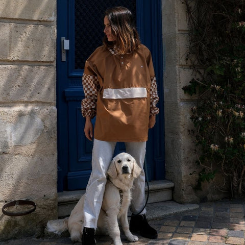 Poncho de pluie court - Damiers Marron