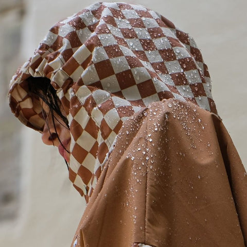 Poncho de pluie court - Damiers Marron