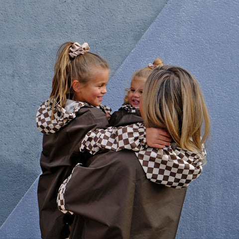 Poncho de pluie enfant - Damiers Kaki