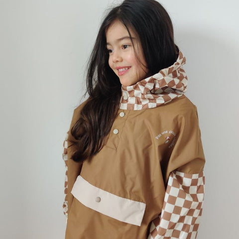 Poncho de pluie enfant - Damiers Marron