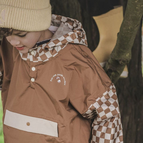 Poncho de pluie enfant - Damiers Marron