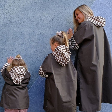 Poncho de pluie long - Damiers Kaki