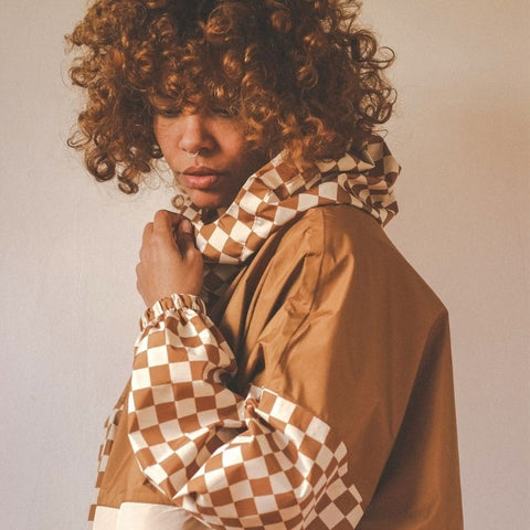 Poncho de pluie long - Damiers Marron