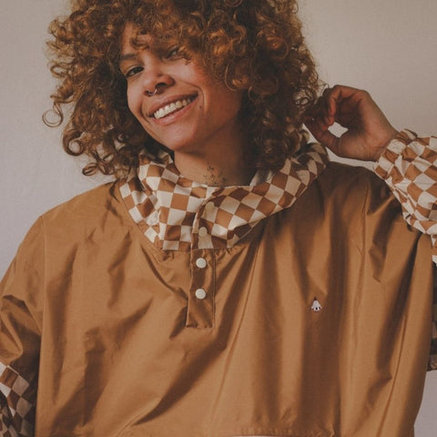 Poncho de pluie long - Damiers Marron