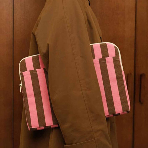 Pochette d'ordinateur 13/14' - Octave Rayures Funky pink / Olive