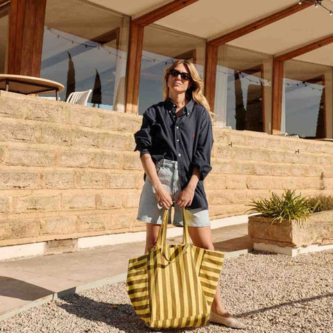 Sac cabas - Elisa Rayures Olive / Lemon