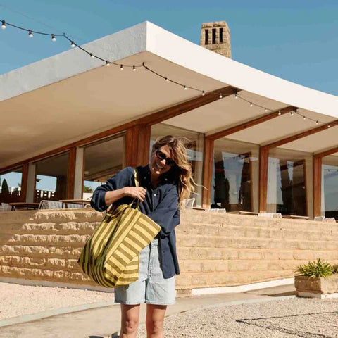 Sac cabas - Elisa Rayures Olive / Lemon