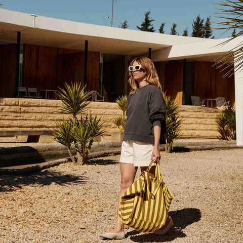 Sac cabas - Elisa Rayures Olive / Lemon