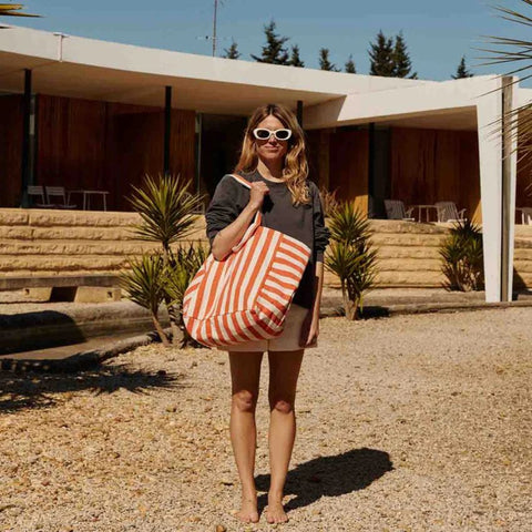 Sac cabas - Elisa Rayures Greige / Tomato
