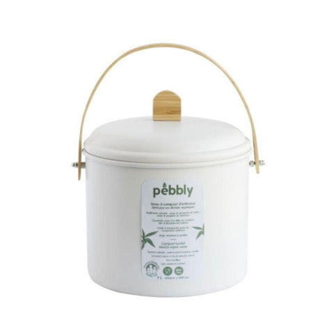 Seau À Compost D'intérieur en acier et bambou - 3,5 Litres - blanc Pebbly